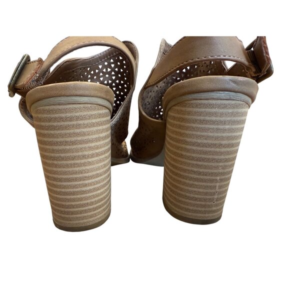 Jbu By Jambu Womens Peep-Toe Brown Cutout Sandals With Chunky Heels - Picture 8 of 9